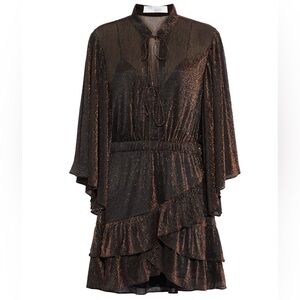 IRO Reblea Ruffle Lurex Mini Metallic Copper Dress, SZ 36/US4